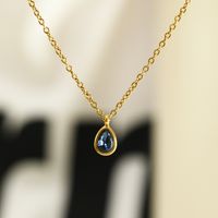 Titanium Steel Elegant Geometric Water Droplets Plating Inlay Rhinestones Pendant Necklace sku image 10