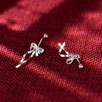 1 Pair Elegant Simple Style Bow Knot Sterling Silver Drop Earrings main image 4