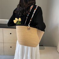 Women's Large Straw Solid Color Vintage Style Open Shoulder Bag sku image 1