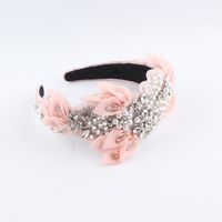 Women's Elegant Luxurious Flower Cloth Silk Yarn Inlay Artificial Pearls Rhinestones Hair Band sku image 1