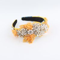 Women's Elegant Luxurious Flower Cloth Silk Yarn Inlay Artificial Pearls Rhinestones Hair Band sku image 3