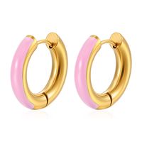 1 Pair Elegant Circle Polishing Epoxy 304 Stainless Steel 18K Gold Plated Hoop Earrings sku image 3