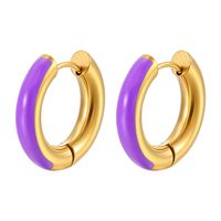 1 Pair Elegant Circle Polishing Epoxy 304 Stainless Steel 18K Gold Plated Hoop Earrings sku image 2