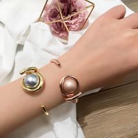 Copper 18K Gold Plated Commute C Shape Inlay Pearl Bangle main image 8