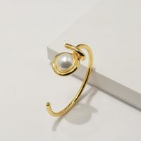 Copper 18K Gold Plated Commute C Shape Inlay Pearl Bangle sku image 1