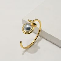 Copper 18K Gold Plated Commute C Shape Inlay Pearl Bangle sku image 2