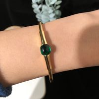 Copper 18K Gold Plated Commute Geometric Plating Inlay Artificial Crystal Bangle main image 1