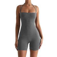 Women's Daily Fitness Simple Style Solid Color Shorts Backless Rompers main image 4