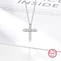 Sterling Silver White Gold Plated Elegant Vintage Style Simple Style Cross Plating Inlay Zircon Pendant Necklace main image 5