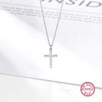 Sterling Silver White Gold Plated Elegant Vintage Style Simple Style Cross Plating Inlay Zircon Pendant Necklace main image 8