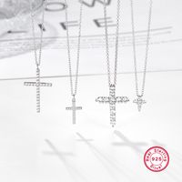 Sterling Silver White Gold Plated Elegant Vintage Style Simple Style Cross Plating Inlay Zircon Pendant Necklace main image 1