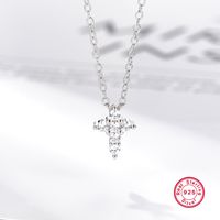 Sterling Silver White Gold Plated Elegant Vintage Style Simple Style Cross Plating Inlay Zircon Pendant Necklace main image 6