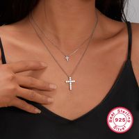 Sterling Silver White Gold Plated Elegant Vintage Style Simple Style Cross Plating Inlay Zircon Pendant Necklace main image 7