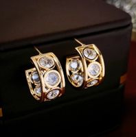 1 Pair Vintage Style Simple Style C Shape Plating Hollow Out Inlay Copper Zircon 14k Gold Plated Ear Studs main image 4