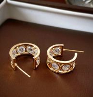 1 Pair Vintage Style Simple Style C Shape Plating Hollow Out Inlay Copper Zircon 14k Gold Plated Ear Studs main image 1