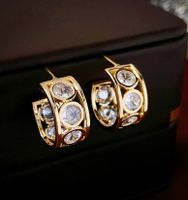 1 Pair Vintage Style Simple Style C Shape Plating Hollow Out Inlay Copper Zircon 14k Gold Plated Ear Studs main image 5