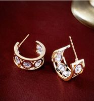 1 Pair Vintage Style Simple Style C Shape Plating Hollow Out Inlay Copper Zircon 14k Gold Plated Ear Studs main image 2