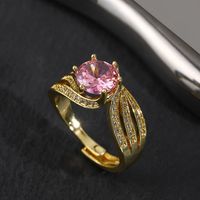 Wholesale Simple Style Round Copper Plating Inlay White Gold Plated Gold Plated Zircon Open Rings sku image 3