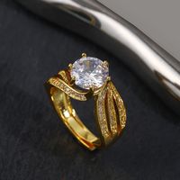 Wholesale Simple Style Round Copper Plating Inlay White Gold Plated Gold Plated Zircon Open Rings sku image 1