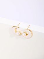 1 Pair Sweet C Shape Moon Beaded Plating Inlay Copper Artificial Pearls 18K Gold Plated Ear Studs main image 5