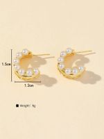 1 Pair Sweet C Shape Moon Beaded Plating Inlay Copper Artificial Pearls 18K Gold Plated Ear Studs main image 3