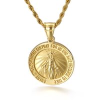 Hip-Hop Round Virgin Mary Stainless Steel Plating 18K Gold Plated Unisex Pendant Necklace main image 3