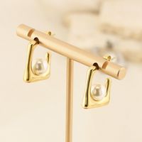 1 Pair Simple Style Geometric Plating Inlay Titanium Steel Pearl 18K Gold Plated Ear Studs main image 2