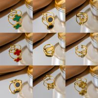Titanium Steel 18K Gold Plated Simple Style Round Flower Butterfly Hollow Out Inlay Open Rings Rings main image 5