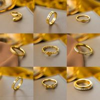 Titanium Steel 18K Gold Plated Simple Style Round Flower Butterfly Hollow Out Inlay Open Rings Rings main image 4