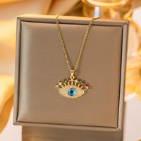 Titanium Steel Copper Gold Plated Simple Style Devil's Eye Hollow Out Inlay Zircon Pendant Necklace sku image 6