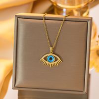Titanium Steel Copper Gold Plated Simple Style Devil's Eye Hollow Out Inlay Zircon Pendant Necklace sku image 1
