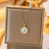 Titanium Steel Copper Gold Plated Simple Style Devil's Eye Hollow Out Inlay Zircon Pendant Necklace sku image 8