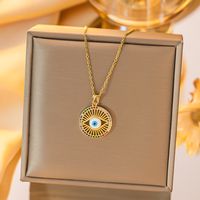 Titanium Steel Copper Gold Plated Simple Style Devil's Eye Hollow Out Inlay Zircon Pendant Necklace sku image 9