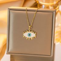 Titanium Steel Copper Gold Plated Simple Style Devil's Eye Hollow Out Inlay Zircon Pendant Necklace sku image 4