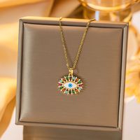 Titanium Steel Copper Gold Plated Simple Style Devil's Eye Hollow Out Inlay Zircon Pendant Necklace sku image 11