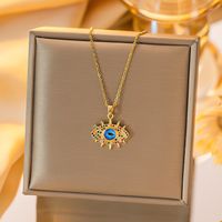 Titanium Steel Copper Gold Plated Simple Style Devil's Eye Hollow Out Inlay Zircon Pendant Necklace sku image 10