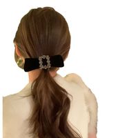 Women's Simple Style Bow Knot Rectangle Velvet Inlay Rhinestones Hair Clip main image 4