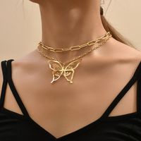 Sweet Simple Style Butterfly Alloy Plating Hollow Out Women's Double Layer Necklaces main image 1