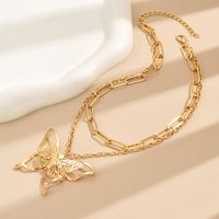 Sweet Simple Style Butterfly Alloy Plating Hollow Out Women's Double Layer Necklaces main image 5