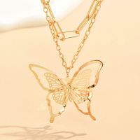 Sweet Simple Style Butterfly Alloy Plating Hollow Out Women's Double Layer Necklaces main image 4