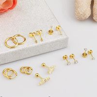 16 Pieces Simple Style Geometric Inlay Stainless Steel Copper Zircon 14K Gold Plated Ear Studs main image 5