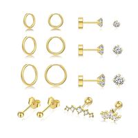 16 Pieces Simple Style Geometric Inlay Stainless Steel Copper Zircon 14K Gold Plated Ear Studs main image 4