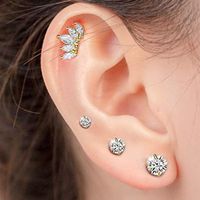 16 Pieces Simple Style Geometric Inlay Stainless Steel Copper Zircon 14K Gold Plated Ear Studs main image 1