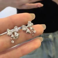 1 Pair IG Style Shiny Bow Knot Inlay Sterling Silver Zircon Ear Studs main image 3