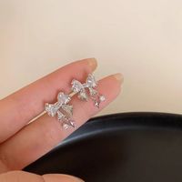 1 Pair IG Style Shiny Bow Knot Inlay Sterling Silver Zircon Ear Studs main image 1