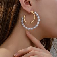 1 Pair Elegant Retro Geometric Beaded Inlay Alloy Artificial Pearls 14K Gold Plated Earrings main image 1