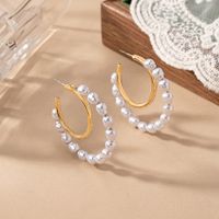 1 Pair Elegant Retro Geometric Beaded Inlay Alloy Artificial Pearls 14K Gold Plated Earrings main image 4