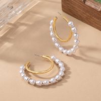 1 Pair Elegant Retro Geometric Beaded Inlay Alloy Artificial Pearls 14K Gold Plated Earrings main image 5