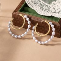 1 Pair Elegant Retro Geometric Beaded Inlay Alloy Artificial Pearls 14K Gold Plated Earrings main image 3