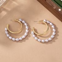 1 Pair Elegant Retro Geometric Beaded Inlay Alloy Artificial Pearls 14K Gold Plated Earrings sku image 1